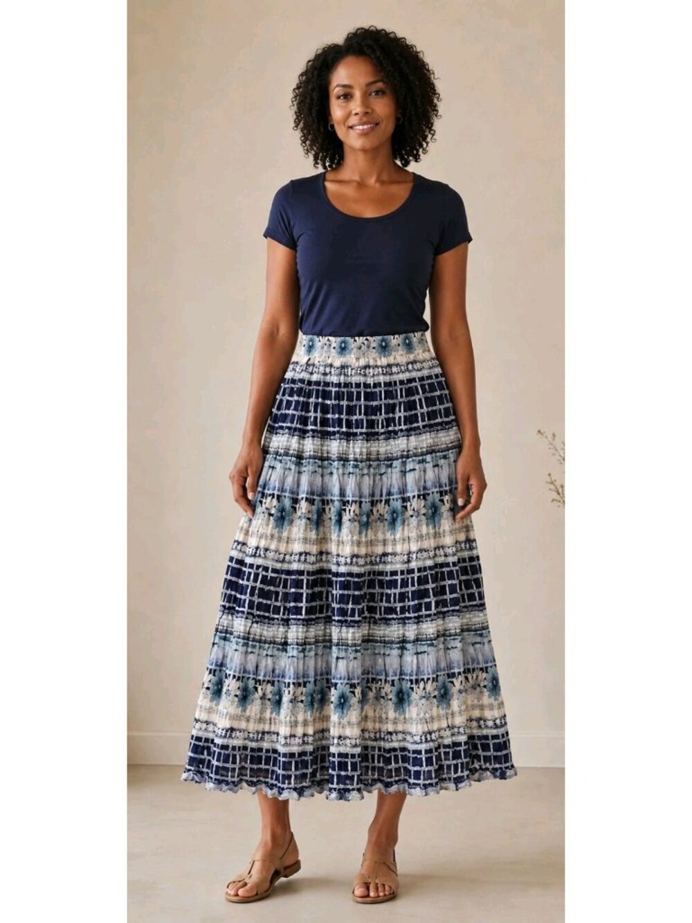 Vtg St Johns Bay Midi Skirt Floral Pull On Lightweight Church School Size M